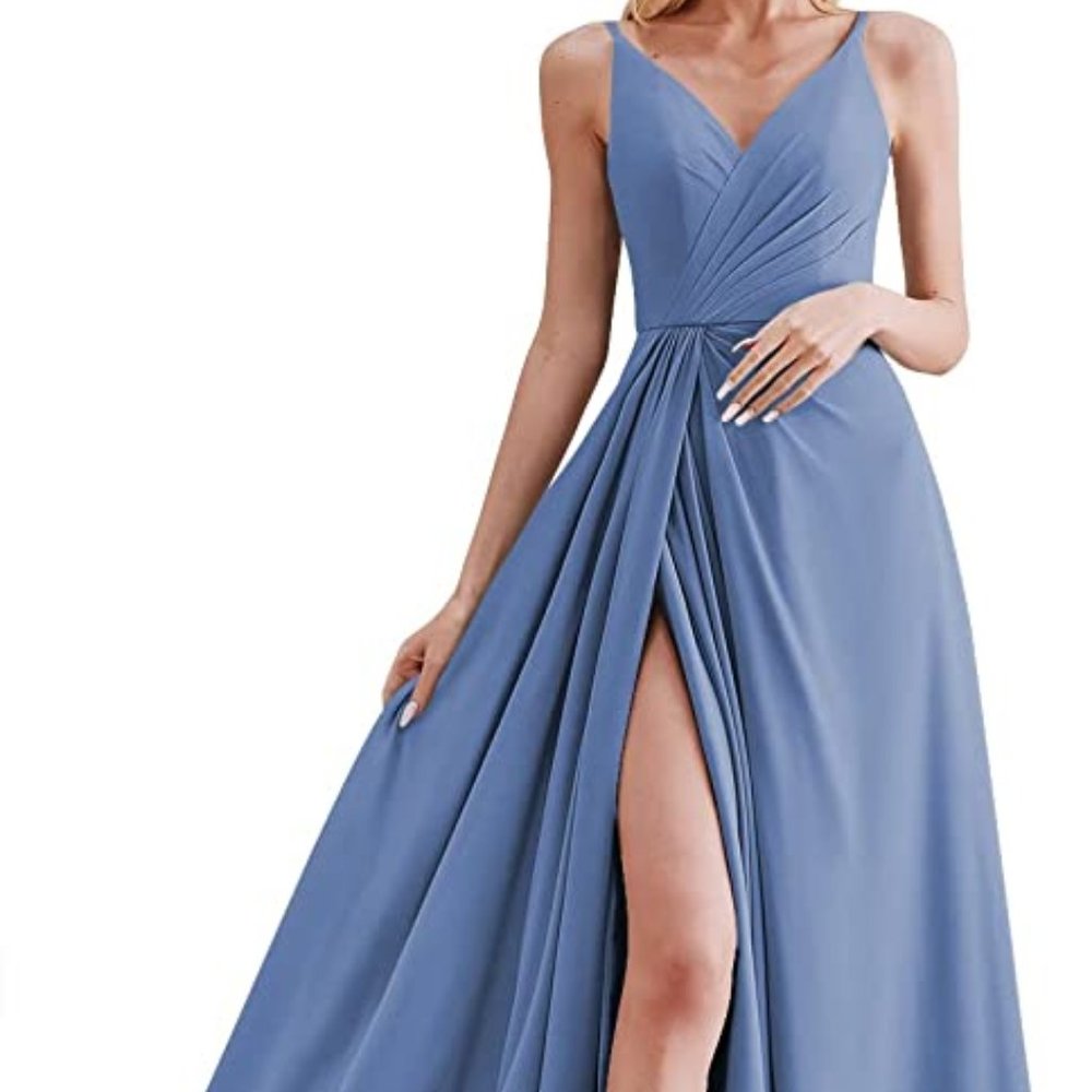 Chiffon Bridesmaid Dress Steel Blue/Slate Blue Size 12/14 NEW